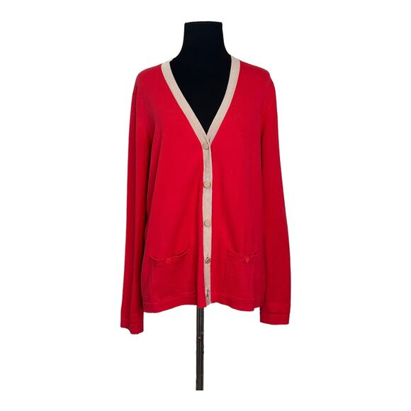 Jones New York red cream trim long sleeves buttoned cardigan size M - Picture 10 of 10